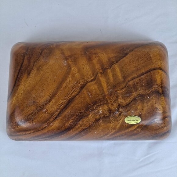 Vintage Monkey Pod Wood Rectangular Bowl Centerpiece Serving Decor - Picture 2 of 5